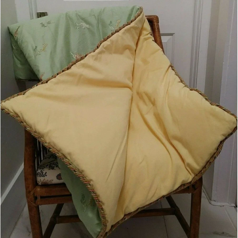 Custom Bed Coverlets with Embroidered Animals in Pistachio/Yellow 52 x 49